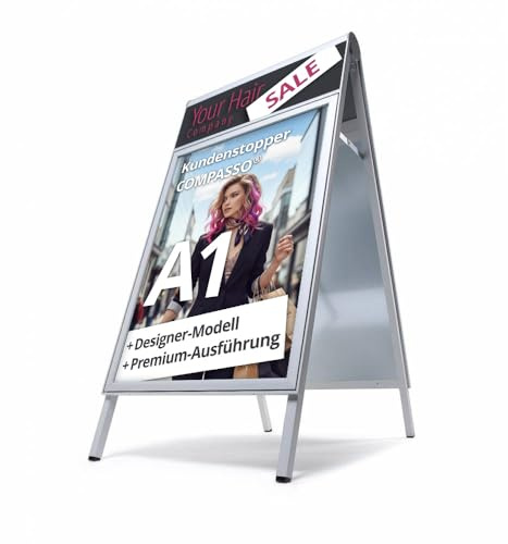 Kundenstopper A1 wasserdicht mit Schutzfolientaschen, zusätzliche Logofläche, Plakatständer wasserfest A1 beidseitig