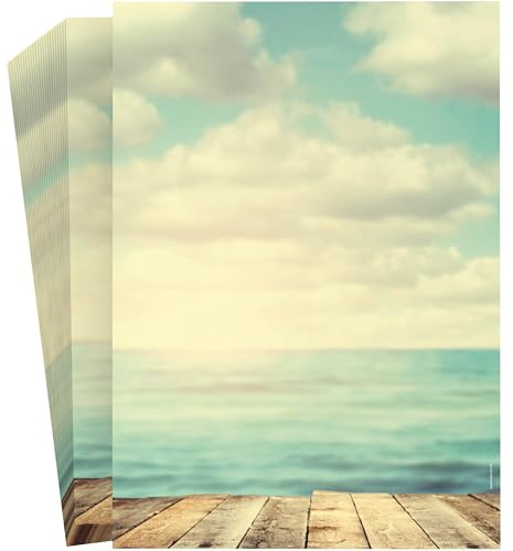 Motivpapier Ocean View | 25 Blatt Briefpapier DIN A4 | hochwertiges Druckerpapier für geschäftliche und private Briefe - Designpapier