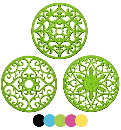 IPHOX 3 Set Silikon Multi-Use kompliziert geschnitzt Untersetzer Matte - isoliert flexible dauerhafte rutschfeste Untersetzer (grün)
