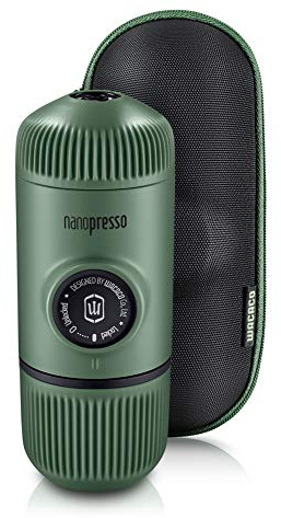 WACACO Nanopresso Portable Espresso Maker Bundled with Protective Case, Upgrade Version of Minipresso, Mini Travel Coffee Machine, Perfect for Camping, Travel and Office (New Elements Moss Green)