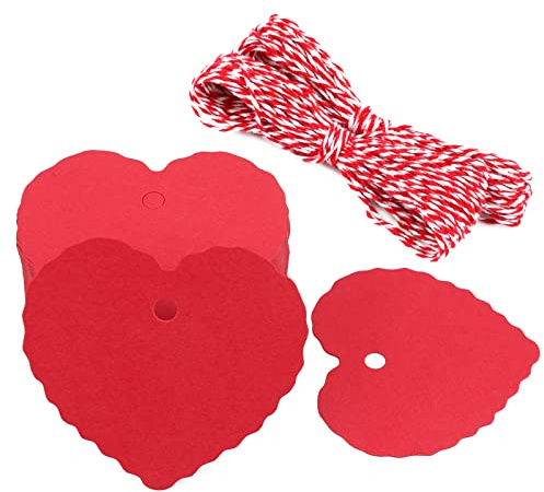 G2PLUS 100Stk. Herz Geschenkanhänger, Rot Kraftpapier Etiketten Tags 300g/m² Anhänger Etiketten mit Schnur for Muttertag Valentinstag Hochzeit Geschenke