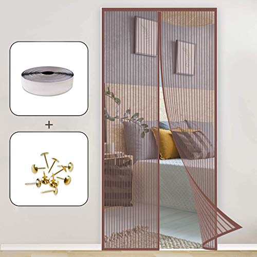 GOUER Magnetic Screen Door Curtain, 190x230cm Mosquito Bug Protection Insect Net Door with Magic Tape, for Balcony Sliding Living Room Children's Room, Brown