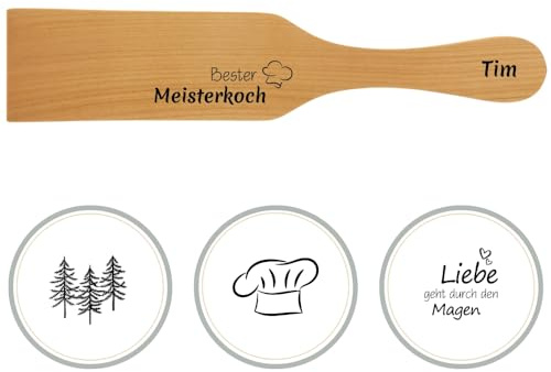 HOFMEISTER® Pfannenwender Kirschholz Gravur Name - geschwungener Wender mit Text und Motiv - personalisiertes Geschenk Weihnachten Geburtstag Nikolaus Kochen, 100% Naturprodukt, Holz, 24,5 cm