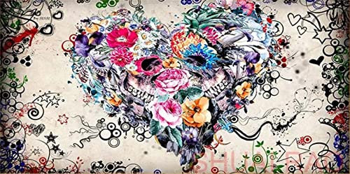 DIY 5D Diamond Painting Set für Kinder/Erwachsene Totenkopf Herz Blumen Diamant Painting Full Drill Kristall Stickerei Kreuzstich Kunsthandwerk für Home Wand Dekorationen Geschenk Round Drill 55x110cm