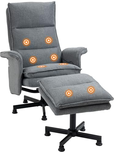 HOMCOM Fauteuil massant électrique Relaxant avec Repose-Pieds et télécommande 8 Zones de Massage Tissu Imitation Lin 78 x 93 x 99 cm Gris