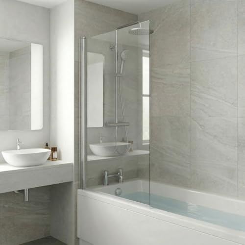 Go Bathrooms Jude 600mm Bath Screen Panel Single Pivot Shower Screen Toughened Safety Glass Chrome Profile Hinged Bath Panel Screen
