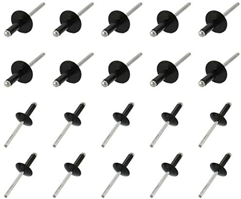 QUARKZMAN x 40Stk. 4,8mm x 16mm Blindnieten Nieten mit offenem Ende Schwarz | und großem Flansch, Aluminium, für Metall und Kunststoff und Leder