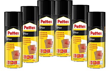 Pattex Sprühkleber Power Spray Permanent, lösemittelhaltiger Sprühklebstoff für schnelle und dauerhafte Verklebungen, farblos, 6x 400ml Dose