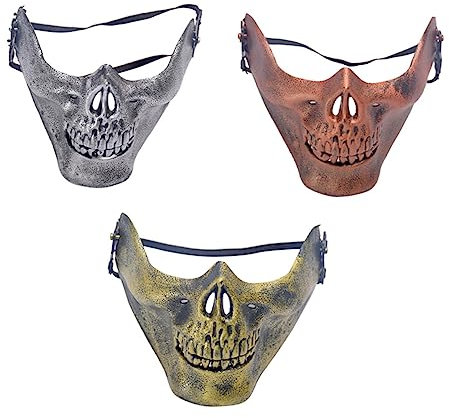 ABOOFAN 3pièces Lot De Masques Squelette Demi-visage Plastique Masques De Crâne Effrayants Pour Déguisements Fêtes Masquées Halloween Et Jeux De Chasse