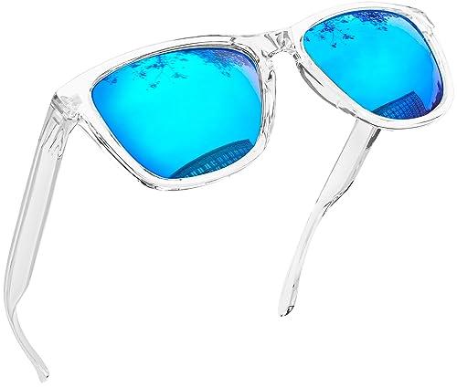 Joopin Klassische Rechteckige Sonnenbrille Herren Blaue Verspiegelt Sonnenbrille Damen Polarisiert Retro Unisex Spiegel Mit UV-Schutz Transparent Rahmen (Elegant Blau)