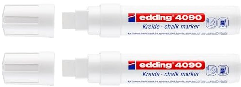 EDDING 2 Stück Flüssigkreidemarker 4090, Weiß, breit, 4-15 mm