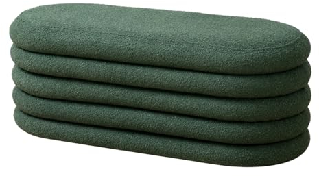 SVITA Blossom XL Hocker mit Stauraum Sitzbank Sitztruhe Sitzhocker Aufbewahrungsbox Polsterbank bis 300 kg belastbar Ottomane Boucle-Bezug Dunkelgrün