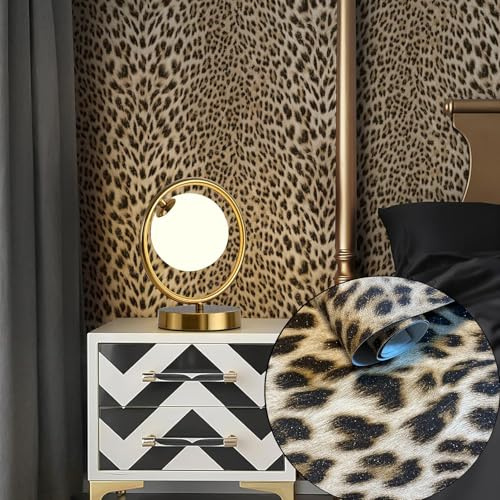 HueBurst Traditional Wallpaper - Realistic Leopard Textured, 17.3x236.2 Gold Glitter 3D Embossed Wallpaper for Bedroom, Living Room, Bathroom