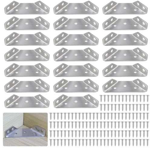 20 Stück Dreiecksstütze aus Edelstahl, Winkelverbinder Universeller Möbel | Eckverbinder Multifunktion Dreiecksstütze mit 140 Schrauben Eckwinkel für Schrank Tisch Stuhl Holzregal