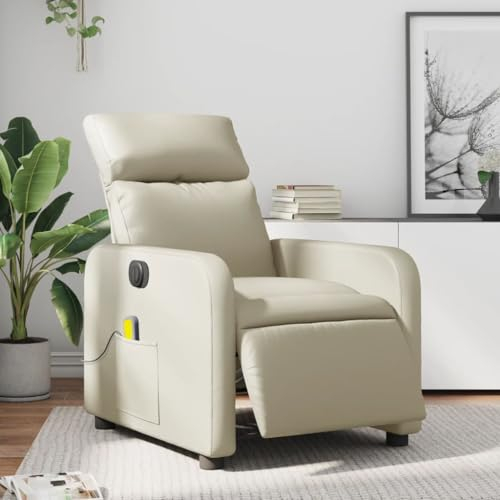 Homgoday Massagesessel Elektrisch Fernsehsessel Relaxsessel Ruhesessel mit Liegefunktion Liegesessel Polstersessel TV Sessel Verstellbare Rückenlehne, für Wohnzimmer Creme Kunstleder