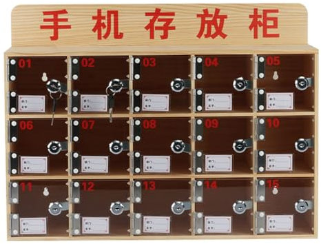 Telefone Speicher-Kabinett-Handy-Schließfach Holz-Mehrere Zellen Handy-Halter Handy Management Lagerung Box Für Leute, Die Keine Selbst-Kontrolle,Ein-15Grids