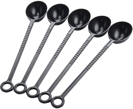 LJJCSFF 5 cucharas medidoras de plástico negro, cuchara de café de mango largo, 5 x 21 cm, diseño moderno, aptas para lavavajillas