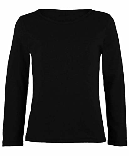 FASHION MY LOVE Girls Boy Kids Plain Basic Long Sleeve Round Neck T-Shirt Stretch School Tee Top Kids Long Sleeve Round Neck T-Shirt Stretch Uniform PE School Tee Top 2-13 Years Black