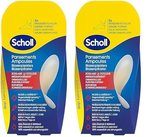 Scholl Pansements Ampoules Talon - Grand format - Soulage Immédiatement la Douleur - Cicatrisation Rapide - Restent en Place Jusqu'à 7 Jours - Boîte de 5 pansements (Lot de 2)