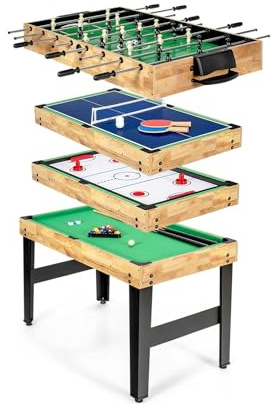 FCOUMY Table de Multijeux 4 en 1,Baby Foot Combinée pour Enfants Table de Billard, Baby-Foot, Tables de Ping Pong, Hockey avec Tous Les Accessoires (4ft, 1.2m)