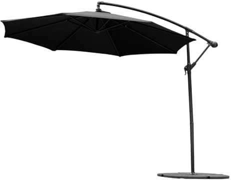 Harrier 3m Cantilever Parasol – Adjustable 3m Outdoor Patio Umbrella, Weather-Resistant Canopy | Optional LED Solar Lights & Bases [5 Colours] (Black, 4x Bases With Cover)
