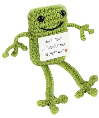 Onperpoe Funny Positive Frog, Handmade Crochet Frogs with Encouragement Card, Cute Positive Crochet Animals Emotional Support Gift for Family Friends Home Decoration