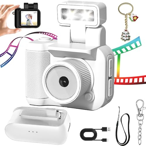 Retroscope Mini Vintage Camera With 1.44-Inch HD 1080p Screen, 90° Flip Flash, 6 Filters, Keychain for Travel Life Video Recording (White)