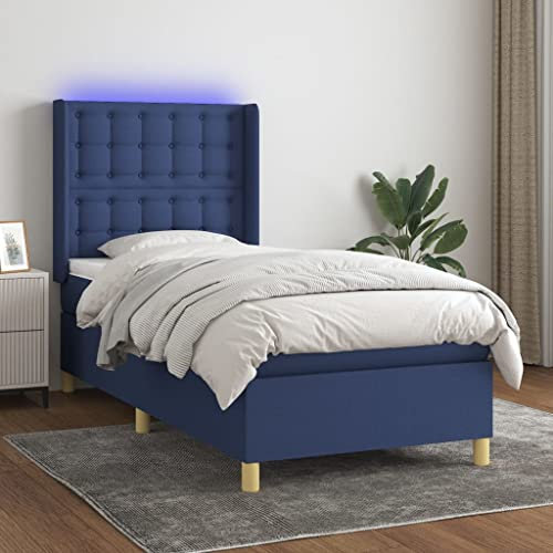 Iiaky Boxspringbett mit Matratze & LED Bett Mit Bettkasten Bett Boxspringbett Betten Boxspringbett Mit Matratze Blau 90x190 cm Stoff // 3139163