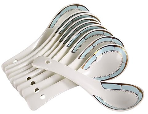 FELTECHELECTR 10pezzi Cucchiai Piccoli in Ceramica Stile Cinese Per Riso e Zuppa Superficie Liscia e Facile Da Pulire Design Compatto e Manico Confortevole Cucchiai Da Portata Pratici Per Uso Qu