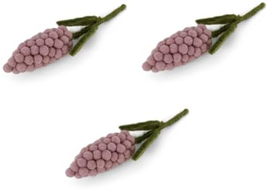 Gry & Sif Fatto a mano e certificato Fairtrade, elegante design danese x artigiani del Nepal, giacinti di perle in feltro, fiori artificiali per la decorazione del soggiorno, lavanda, set da 3 pezzi