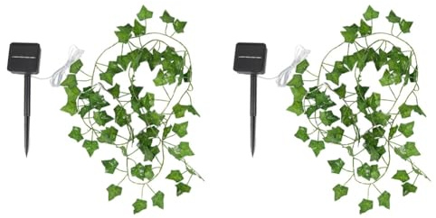 Steowsey Guirnalda de luces LED de hiedra artificial de 32.8 pies, paquete de 2 tiras de luces solares para jardín, patio, patio