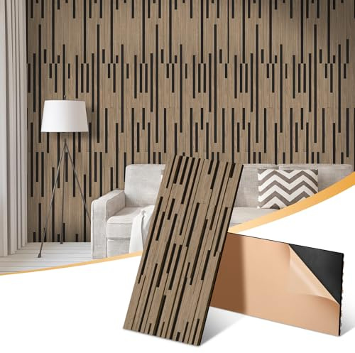 Laapee 2 Pack Acoustic Wood Slat Panels - 47.3x23.6x0.7 Inch 3D Textured Self-Adhesive Sound Absorbing Panels, Easy Install Soundproof Wall Panels for Bedroom, Office, Interior Decor (Walnut)