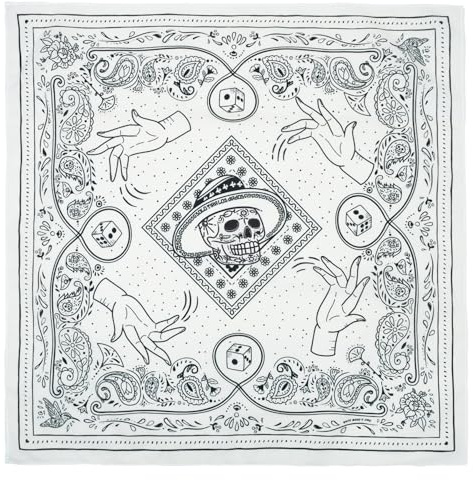 WHTE MOSS Bandana 100% Baumwolle, weiches Halstuch, Kopftuch, Haarband und Taschentuch für Damen und Herren, vielseitiges Accessoire und Geschenkidee - Roll the Bones Serie