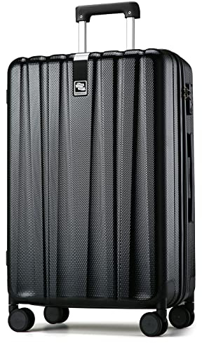 Hanke Koffer Trolleys Mittelgroß PC Hartschalenkoffer mit 360° Spinner Silent-Räder Rollkoffer Reisekoffer mit TSA-Schloss 71cm(103L), Schwarz