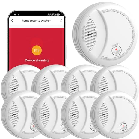 Hapippofa WiFi Rauchmelder mit App-Benachrichtigung, 10-Jahre Batterie, Vernetzbar, Geprüft nach DIN EN 14604, Optischer Rauchwarnmelder für Smart Home, Einfache Installation,9 PCS
