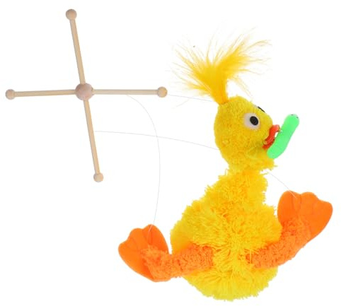 FUNOMOCYA Plüsch Ente Marionette Gelb Handgefertigte Tier Puppenspiel Puppe mit Zugfaden Weiches Kuscheltier für Vielseitig für Puppentheater Partydekoration und Interaktives Spiel