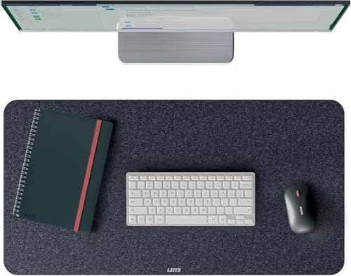 Leitz Schreibtischunterlage aus Filz, Rutschfeste Tischunterlage mit weicher Oberfläche, Schreibtischmatte für Tastatur und Maus, Nachhaltig, Grau, 70 x 36 cm, 53830089