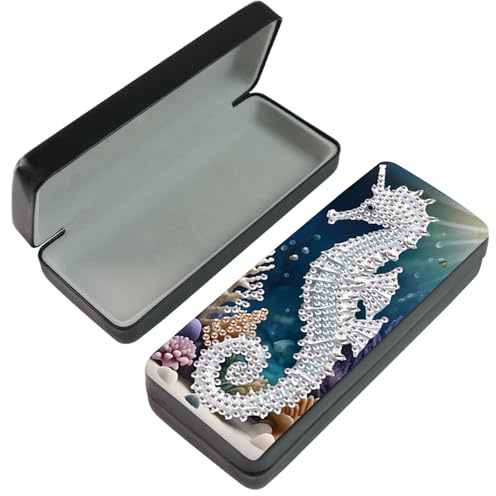 JICFDAO Diamantmålning glasögonlåda hårt skal 16 x 6,5 cm gör-det-själv reptåligt glasögonfodral diamant målning glasögonlådor glasögon arrangör rolig glasögonbehållare för resor och vardag sjöhäst