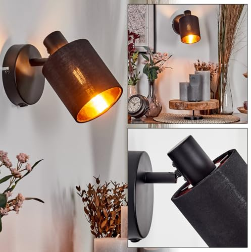 HOFSTEIN Wandleuchte Fallhagen, Wandlampe aus Metall/Stoff in Schwarz/Kupfer, Leuchte im Retro/Vintage-Design mit verstellbarem Schirm, Schalter am Gehäuse, E14, Wohnzimmer, Schlafzimmer, Küche, Flur