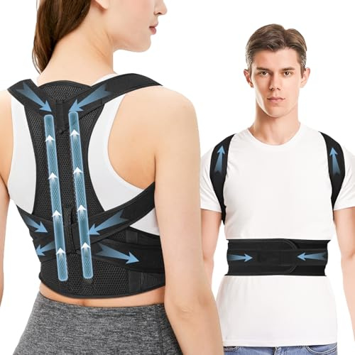 Zarkh Posture Corrector Women and Men, Adjustable Back Brace Posture Corrector, Breathable Back Support Belt for Neck Shoulder Pain Relief, Comfortable Posture Straightener