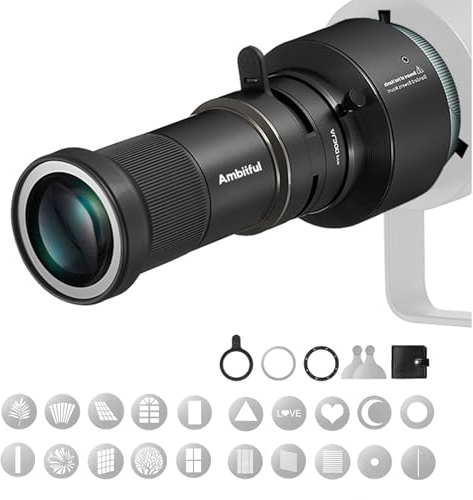 Ambitful AL300Pro Optical Snoot,with 20 Gobos,36° Lens Spotlight Bowens Mount Projector Attachment for COB Monolight Portraits,Photography Video Shape Light Studio,Godox LED Light