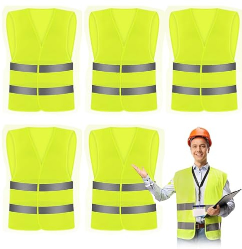 CHGANG 5 Pack Hi Vis Vests for Men Women, High Visibility Reflective Safety Vest, Waistcoats Jacket for Outdoor Running Walking Motor Bicycle Drivers (Yellow)