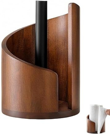 Porta asciugamani di carta rotondo in legno, compatibile con rotoli grande/extra-large, supporto da scrivania per cucina e sala da pranzo (marrone)