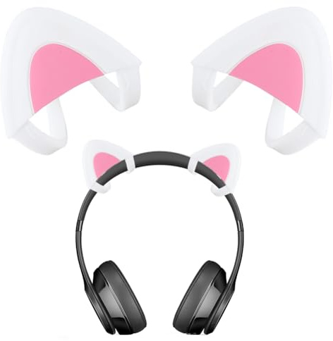 CRASPIRE Cute Cat Ears White Pink Lovely Kitty Universal Adjustable Detachable Silicone Headphones Attachment Headset Ear Replacement for Gamer Headphone Video Live Gaming Headphone Accessories