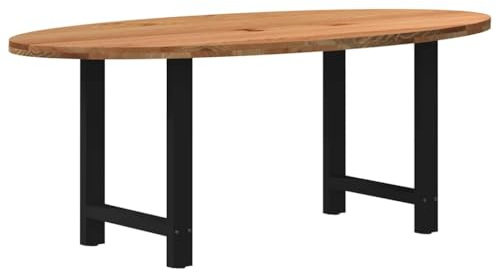 HETFTJN Esstisch 200x100x74 cm Massiv Eiche Oval Hellbraun mit H-Form Stahlbeinen Höhenverstellbare Nivellierfüße Robuster Holztisch Modernes Design für Esszimmer Wohnzimmer Küche