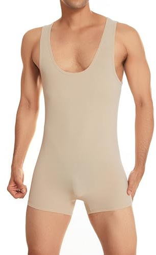 Drelaar Men's Soft Fitness Jumpsuit Athletic Tank Top Shorts One-Piece Gym Leotard Bodysuit