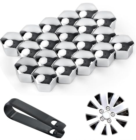 ElvenJoy 20Pcs Wheel Nut 17mm Wheel Nut Covers, Hexagonal Lugnut Covers with Removal Tool, Practical Car Lug Caps Anti-Dust Wheel Bolt Cover Caps for Most Car Lug(Silver)