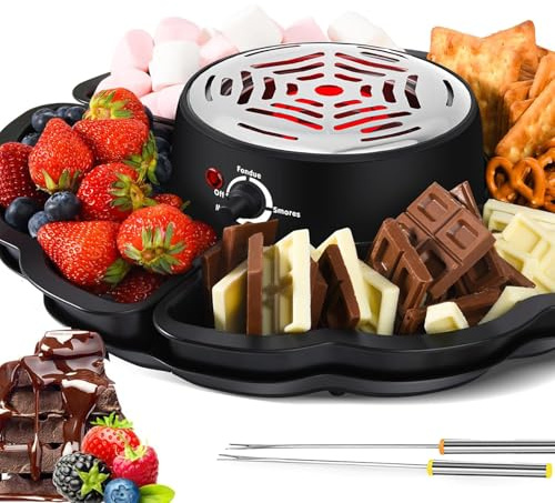 Elektrisk Smores Maker och Choklad Fondue Set med 4 Stekgafflar, 280W Marshmallow Roaster med Temp Control, för inomhusfester och filmkvällar