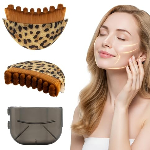 BSITSSS 2 Pièces Brosse Drainage Lymphatique, Imprimé Léopard Brosse Lymphatique Visage, Brossage à Sec Masseur pour Façonner le Visage le Menton et Soins de la Peau Jawline