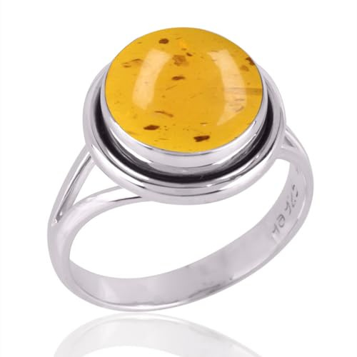 Anello in Argento Sterling pregiato per Donna Anello in Ambra Anello in Argento Sterling Art Déco con castone Anello con Pietre preziose